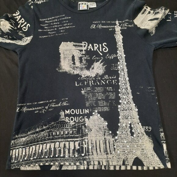 Women's Y2K Round Neck Long Sleeve Paris Themed Top Size Large Vintage Clothing - Picture 4 of 7